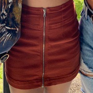 Free People Burnt Orange mini skit with silver full length zipper size 24